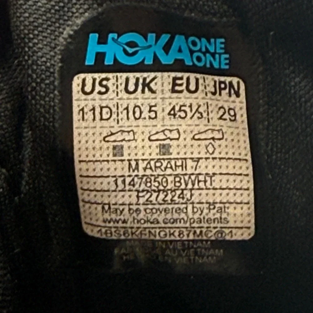 Hoka One One Arahi 7 Running Shoes Black White Men's Size 11 D Athletic Sneakers